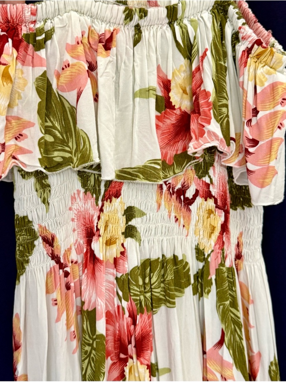 VTG Y2K Handmade Hawaii Mini Off Shoulder Dress Rayon Floral Boho Resort OS EUC - Picture 12 of 13